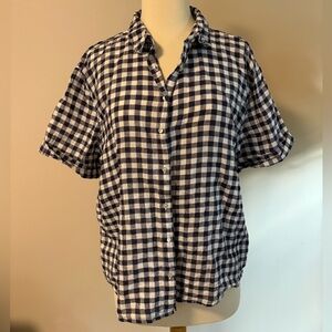 C&C California Blue and White Gingham 100% Linen Top | Size XL